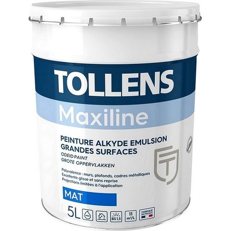 Tollens – Peinture acrylique mat 5L – Couleur blanche – Rendement 10 m²/L – Lavable – Application fraîche dans frais