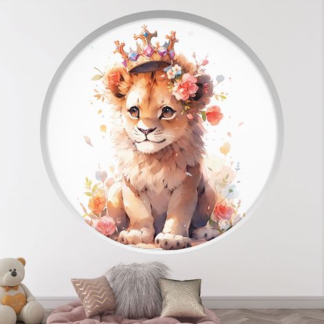 Stickers Trompe l'oeil Arche ronde Enfants - Lion - Diamètre 30 cm (1/4)