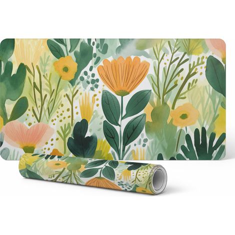 Alfombrilla antideslizante para escritorio con estampado floral de acuarela de pradera, 100 x 50 cm.