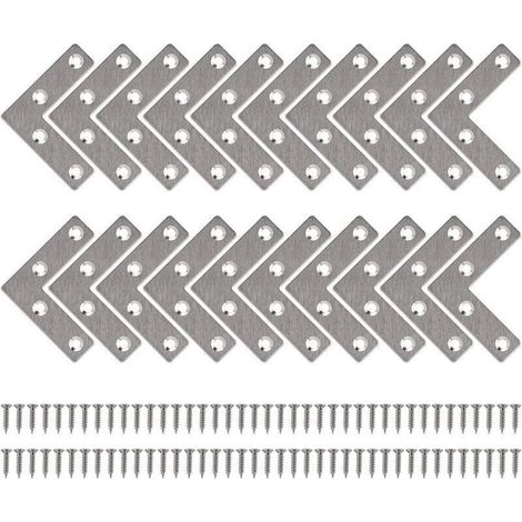 Equerre de Fixation Plats Droits Support en forme de L Metalliques Equerres avec Vis pour Bois Meubles Placard Réparation Support 50 50mm 20 Pièces (1/4)