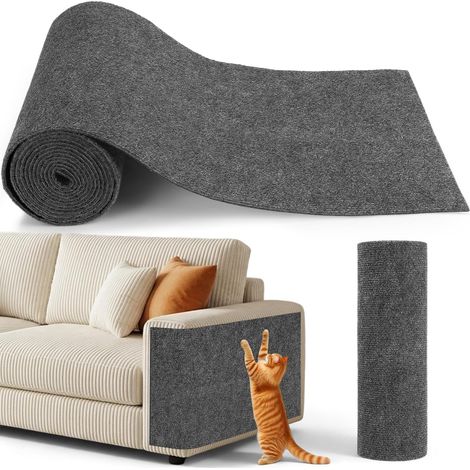 Rascador para gatos para sofá, 300x40cm, protector antiarañazos para sofá, alfombrilla rascadora autoadhesiva fácil de cortar y montar, protector antiarañazos para muebles, puertas y paredes, gris osc (1/5)