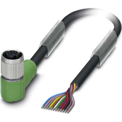 M12 Sensorleitung PVC 12-polig Buchse gewinkelt A-Kodierung, Länge 3,0 Meter tiefschwarz RAL 9005, Kabel Außendurchmesser 5,9mm - 1 Stück