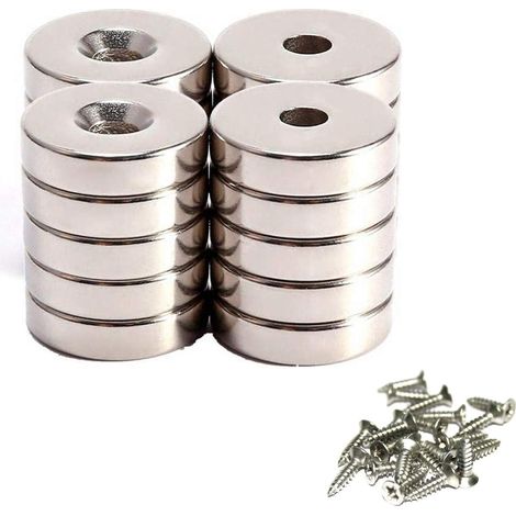 aimant rond avec troué,10x3mm trou 3mm puissants néodyme magnets avec vis pour Tableau Noir, Cuisine, Outils Bricolage(Lot de 20) (1/5)