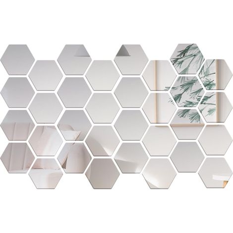 Juego de 32 pegatinas hexagonales de pared, extraíbles y con efecto espejo, fabricadas en acrílico, para decorar tu dormitorio, baño o sala de estar. (1/4)