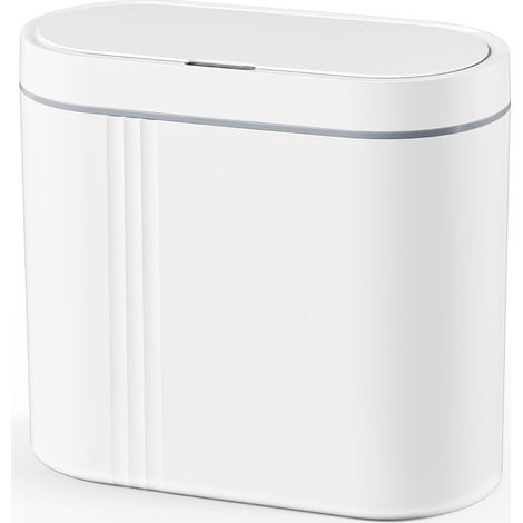 Poubelle automatique 12L blanche avec capteur de mouvement ouverture et fermeture automatique fermeture après 5 secondes alimentée par piles design hygiénique pour maison et bureau (1/5)
