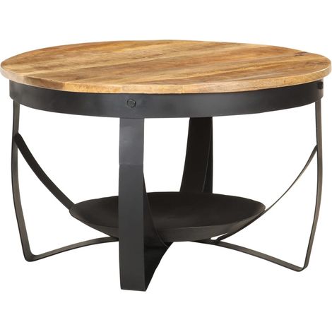 Mesa de centro estilo rústico industrial Ø68 x 43 cm madera de mango crudo y hierro DEC040234