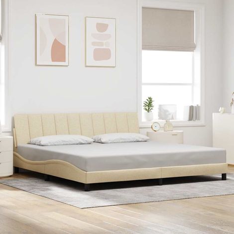 Cadre de lit sans matelas Hanko crème 200x200 cm tissu (1/5)