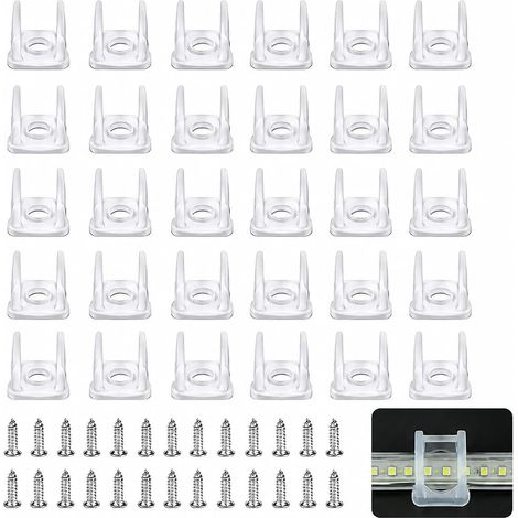 30pcs White Semi-Transparent Mounting Clips for Neon LED 6 x 12 mm with 30 Screws, LED Holder for Flexible Silicone Tape and Neon LED Indoor Outdoor (1/5)