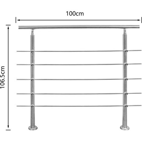 SWANEW Kit gelader corrimano in acciaio inossidabile con/senza montanti a croce per scale all'interno e all'esterno. balcone (100 cm. 5 montanti a croce) (1/5)