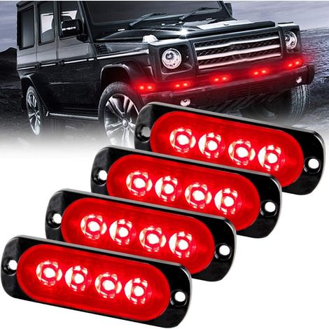 Luce stroboscopica di emergenza, luce lampeggiante di segnalazione di pericolo, 4 LED rossi per veicoli, camion, rimorchi, 12-24V (confezione da 4) (1/5)