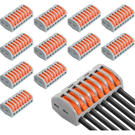 12 Connecteurs de Câbles Électriques à 8 Ports à Levier - Compact WaGo 8 Entrées, Connecteur Rapide avec Levier, Domino Électrique 221, Connecteur pour Bâtiment et Domotique (1/5)