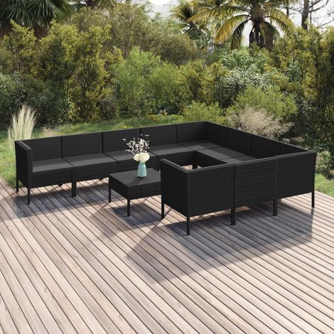 Set de muebles de jardín 11 pzas cojines ratán sintético negro vidaXL (1/5)