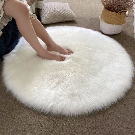 Peau de Mouton synthétique,Cozy Sensation comme véritable Laine Tapis en Fourrure synthétique, Man-Made Luxe Laine Tapis de Canapé Coussin (Rond Blanc, 100CM) (1/4)