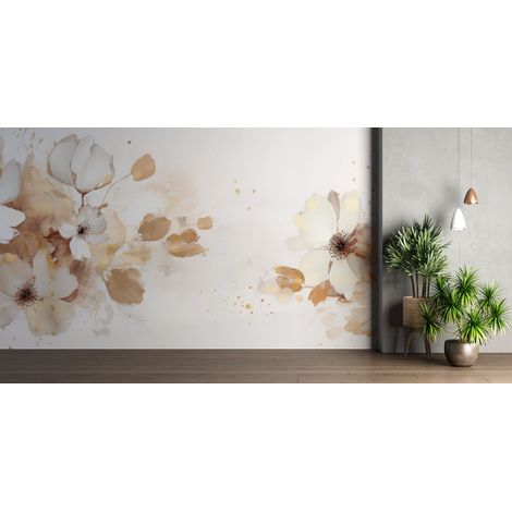 Papier peint fleuri - pivoines blanches aquarelle - 150 x 250 cm (1/2)