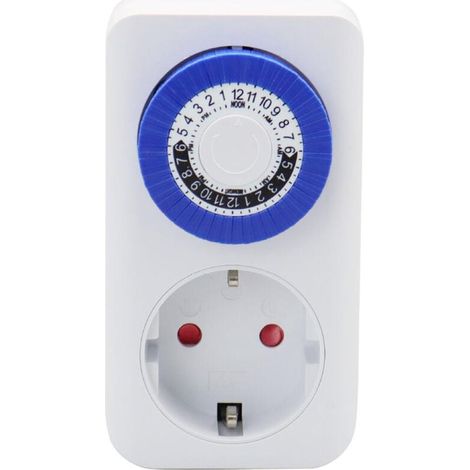 Minuterie mécanique programmable - Prise minuterie silencieuse, Minuterie journalière - Minuterie pour l'intérieur avec intervalle de 15 minutes (1/4)
