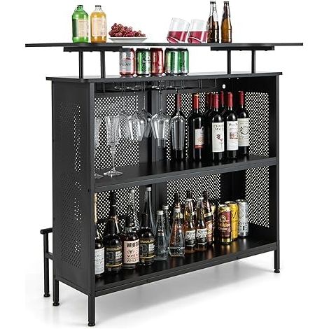 Comptoir de Cuisine, Table de Bar, avec Espace de Rangement et Repose-Pieds, avec Cadre en métal, Pieds réglables, 120 x 50 x 106,5 cm, Noir (1/5)