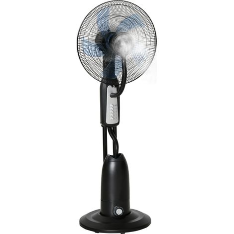 Leiser 90-W-Ventilator mit Sprühnebelfunktion auf Rollen, 3 Geschwindigkeitsstufen, 70°-Oszillation, neigbarem Kopf, Grau und Schwarz