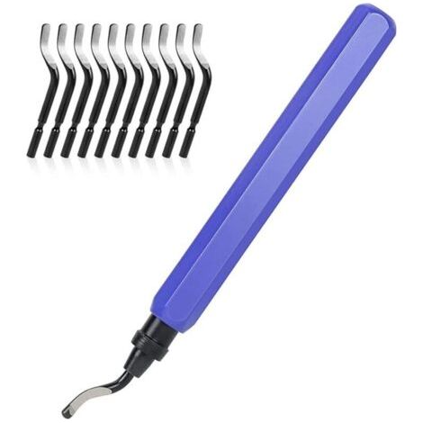 Outil D'ébavurage Manuel, 1 Manche en Métal + 10 Lames BS1010 HSS Lames D'ébavurage Rotatives en Métal à 360° pour Tuyaux D'impression 3D, Plastique, Aluminium, Cuivre, PVC et Acier (1/4)