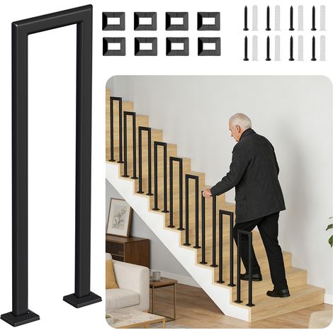 Randaco 100 cm Noir Oval en forme de U Rampe d'escalier en fer Main courante Garde-corps, garde-corps en fer Intérieur et extérieur Universel