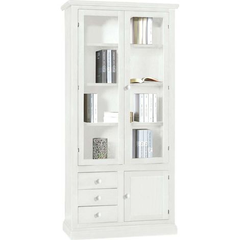 Libreria 2 ante + 3 cassetti e anta chiusa in legno Bianco Opaco