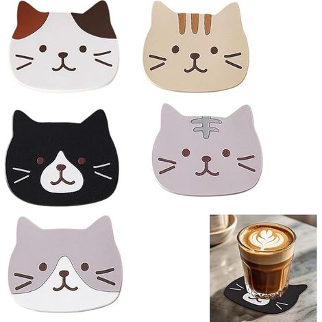 Dessous De Verre en Bois Chat Antidérapants,pour Table Bureau Boissons Protection Meubles Vin Thé Cafés(21x29cm) (1/3)