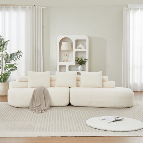 Canapé modulable 306x103x40 cm en chenille beige, 2 pièces, pour salon FloraGrace (1/5)