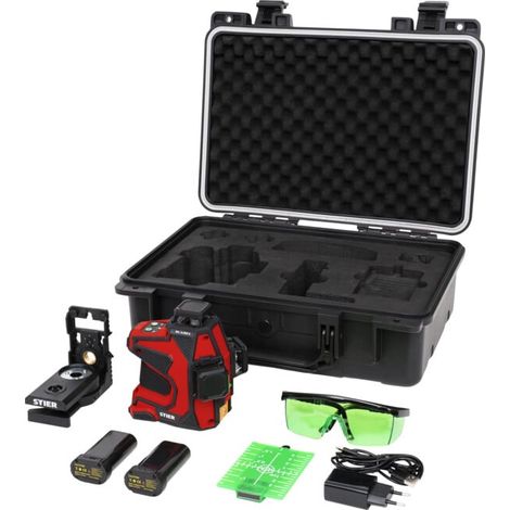 Laser à lignes croisées STIER SKL 3x360°, 520 nm, vert, filetage 1/4" et 5/8", en valise (1/5)
