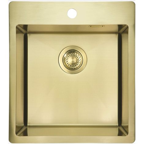 Lavello cucina in acciaio inox con 1 vasca 45x50.5 cm finitura oro spazzolato - Olvo Gold