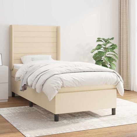 Cama box spring con colchón tela color crema 90x200 cm (1/5)