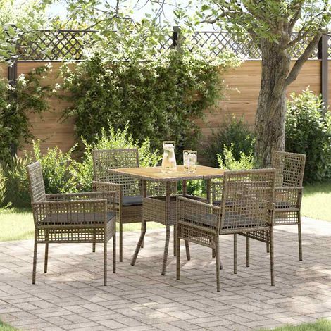 Garten Essgruppe 5 pcs Grau Poly-Rattan