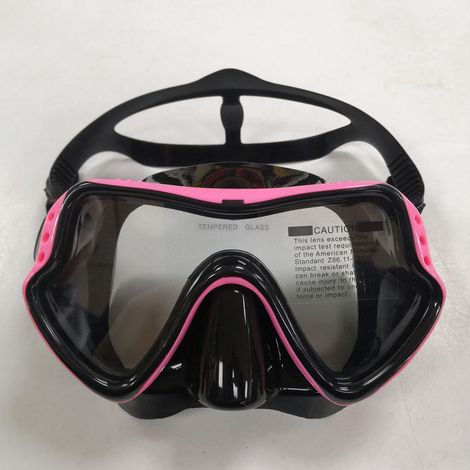 Ensemble de plongée avec tuba et sangle élastique réglable pour une sécurité optimale. Masque et tuba unisexe, monture rose et noire. (1/3)