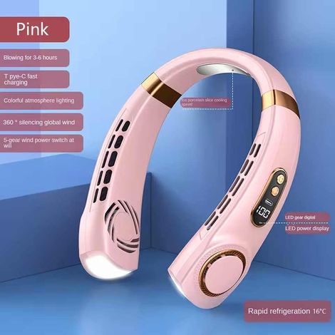 Ventilatore da Collo Ricaricabile – 5 Velocità, Silenzioso ≤40 dB, Luce LED 7 Colori – Silicone Alimentare, Design Ergonomico – Ideale per Ufficio e Viaggio (1/3)