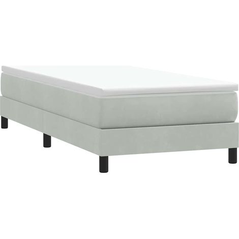 Sommier à lattes 90 x 210 cm en velours gris clair avec pieds, sans matelas - PANGIVO (1/5)