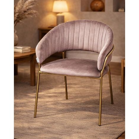 Sedia da pranzo effetto velluto Korinne rosa (1/5)