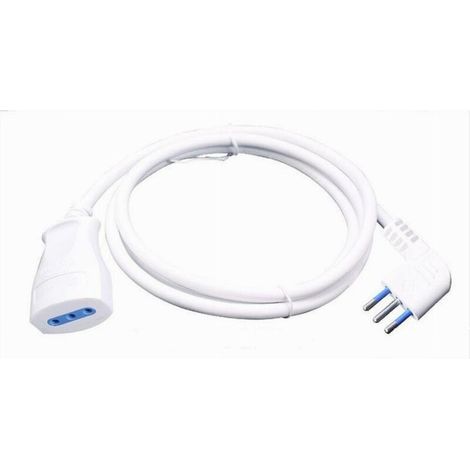 Ulisem - 5 m weißes lineares Verlängerungskabel mit 10 A 2p+t Stecker + 10 A 2p+t Buchse 90° Kabel 83271 - (1/2)