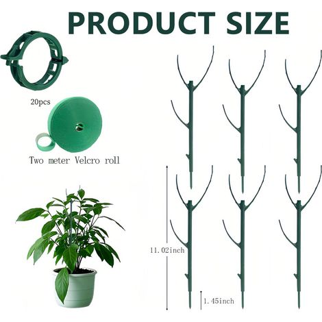 Kit complet tuteurs plantes - 6 tiges d'appoint empilables 30 cm - velcro 2 m - 20 attaches plantes - support grimpantes pour lierre pothos orchidée tomate - accessoires jardin intérieur extérieur (1/5)