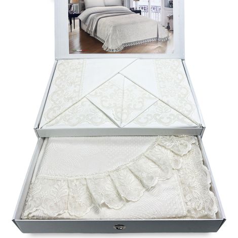 STEFY TOP CASE fini avec Pizzo Macramè DOUBLE drap et BEDSPREAD idea BRIDE (1/5)