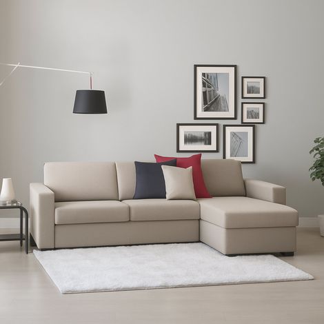 Talamo Italia Sofá fijo Debora, Sofá de esquina, 100% Made in Italy, Sofá Sala de estar, con contenedor reversible Peninsula, en tela acolchada, con reposabrazos delgados, Cm 260x95h90, Tórtola, con e (1/5)