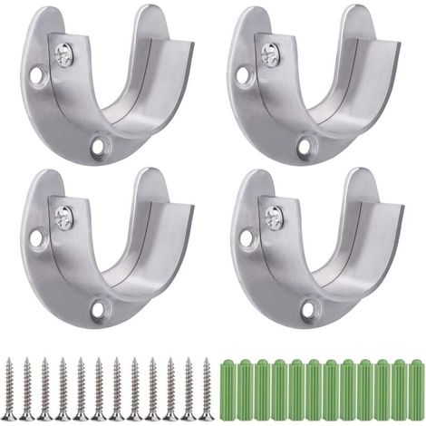 Kleiderstangenhalterung aus Edelstahl, 4-teiliges Set U-förmiger Gardinenstangenhalterungen, robuste runde Rohrmuffen mit Schrauben (32 mm) (1/4)