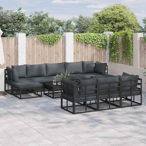 vidaXL Garden Sofa Set with Cushion 10 pcs Black Aluminium (1/5)