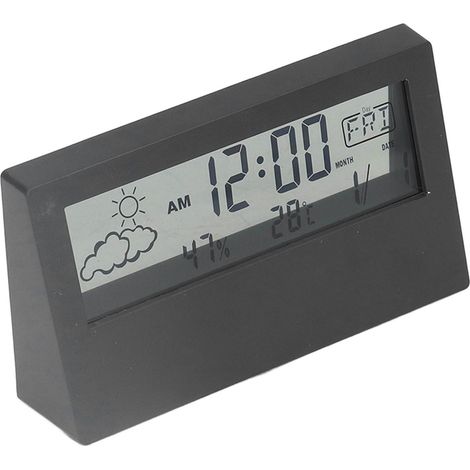 Multifunktionaler Wecker mit großem, transparentem LCD-Display, batteriebetrieben, für Zuhause und unterwegs, schwarz (1/5)