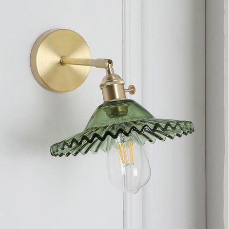 Wall light industrial E27 / Suspension, Lampshade-day in glass, Fixture of ceiling style industrial, Lamp of bedside (green) (1/4)