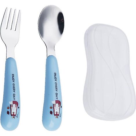 un Ensemble De Cuillre Fourchette Renard Bleu + Bote Cuillre Dessin Anim Fourchette Bb Apprentissage Formation Cuillre Mnage Portable Vaisselle En (1/5)