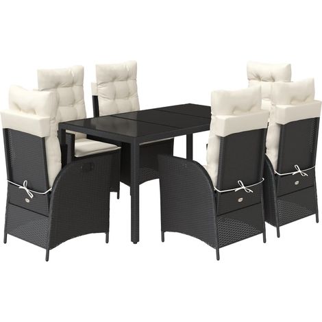 Maison Exclusive - 7-tlg. Garten-Essgruppe mit Kissen Schwarz Pol