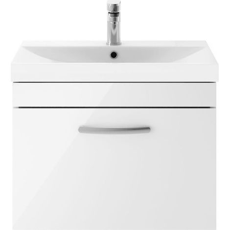 Millwich Contemporary 1 Drawer Wall Hung Vanity Unit with Thin Edge Basin, Gloss White, 600mm
