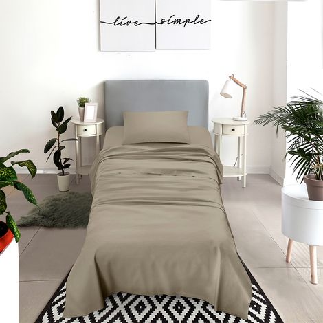 Set Lenzuola 100% Cotone Di Flanella Completo Letto Made In Italy Anti-Pilling Tinta Unita Lenzuolo Sopra Sotto Federe Tortora - Singolo