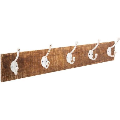 Silumen – Porte manteau mural en bois 5 crochets en fer – Charge maximale 10kg – Pour manteaux, chapeaux et parapluies – Design moderne (1/3)