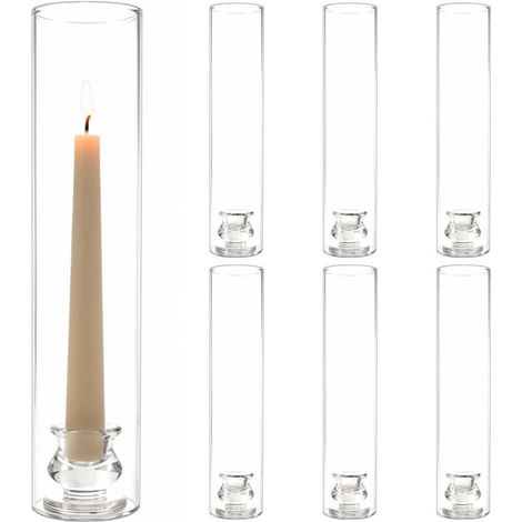 Lot De 6 Bougeoirs Cylindriques En Verre, Bougeoirs Pour Bougies Coniques, Bougeoirs En Verre Avec Manchon Coupe-Vent Pour Fêtes En Extérieur, Mariages, Noël, Décoration Intérieure (1/5)