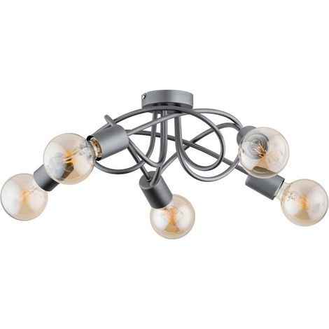 Alfa BOSTON Contemporary Chrome/Silver 5-Light Ceiling Lamp, Metal Flush Mount 52cm, 5xE27 Max 15W, IP20 Indoor, 220240V Modern Lighting for Living Room Bedroom Dining