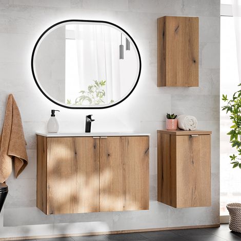 Badmöbel Set 4-teilig, 80cm Waschtisch, in Eiche, NEWPORT-56-OAK (1/5)